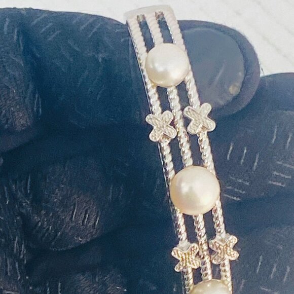 Vintage Sterling Silver Floral Pearl Bracelet –Stamped H 925 China - Picture 7 of 10